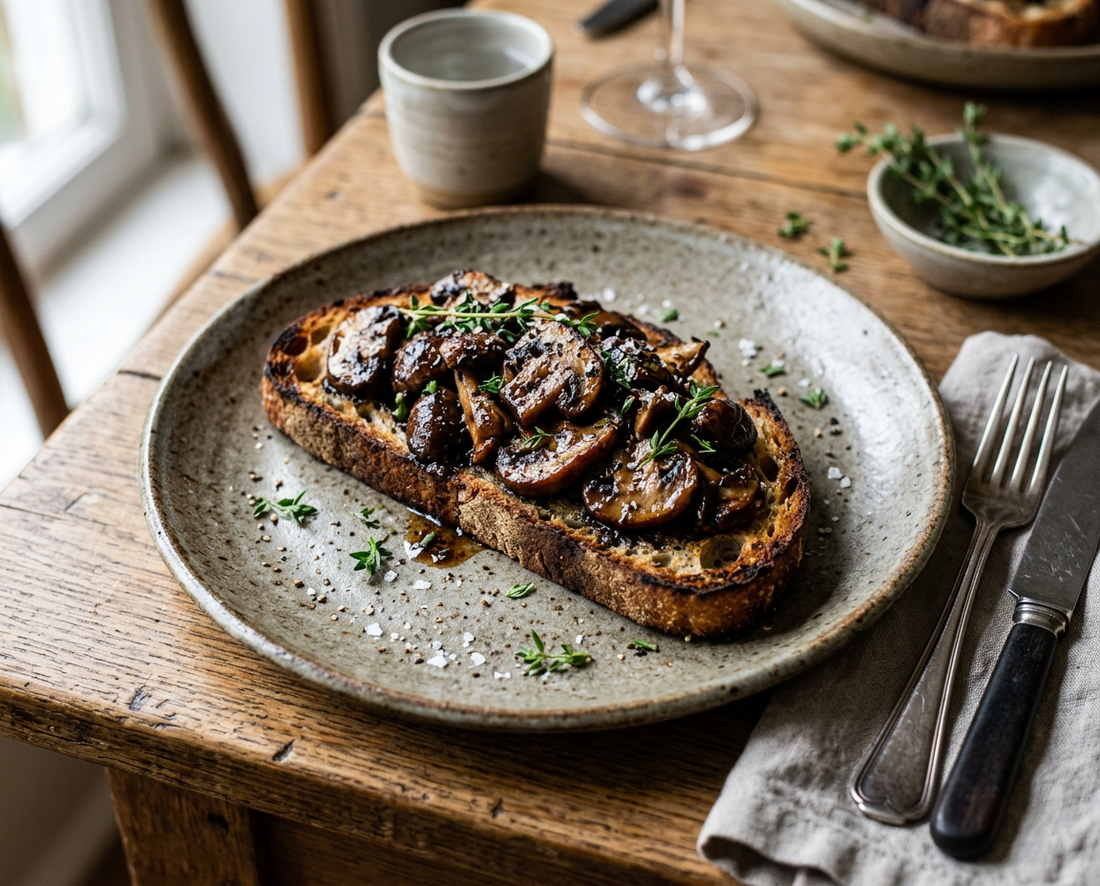 Black Garlic Butter Mushrooms on Toast